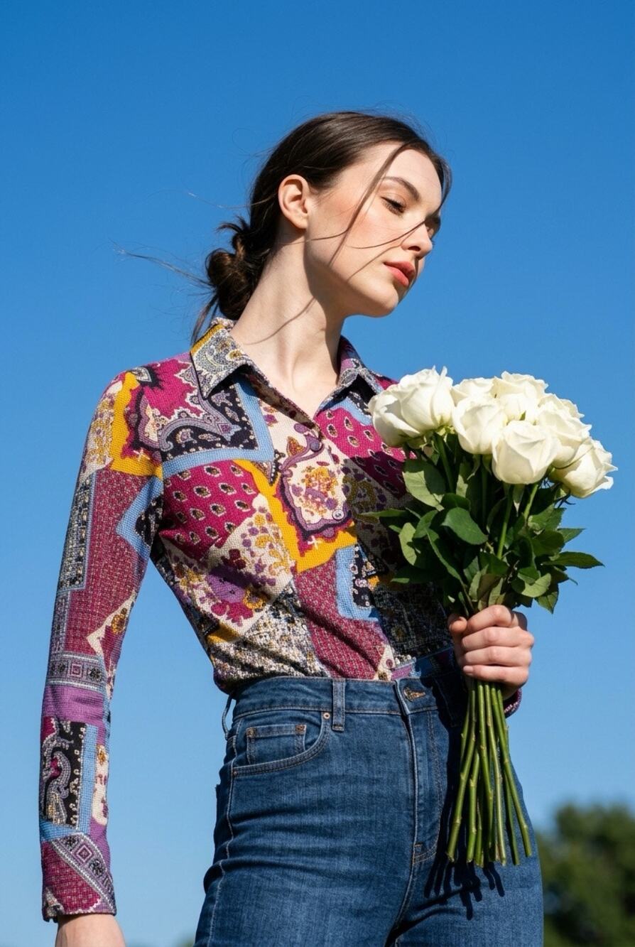 Hawes & Curtis Artsy Floral Button Down Womens 8 UK 12 Long Sleeve Fitted Shirt